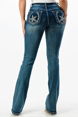 Star/Hose Shoe Embroidery  Mid Rise Bootcut Jeans | EB-61587A
