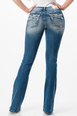 Feather Embellished Mid Rise Bootcut Jeans | EB-61716 32" , 34" & 36"