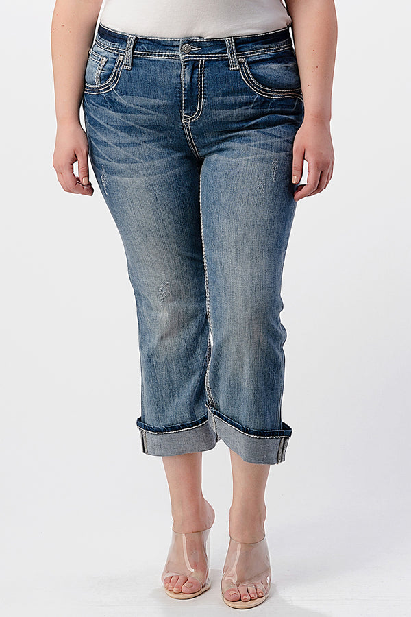 Simple Stitches Plus Size Capri Jeans | PC-51613