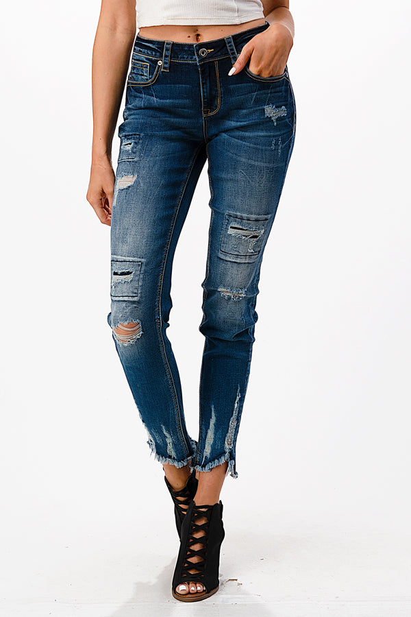 Patch work Hem Detail Mid Rise Skinny Jeans | EN-51737