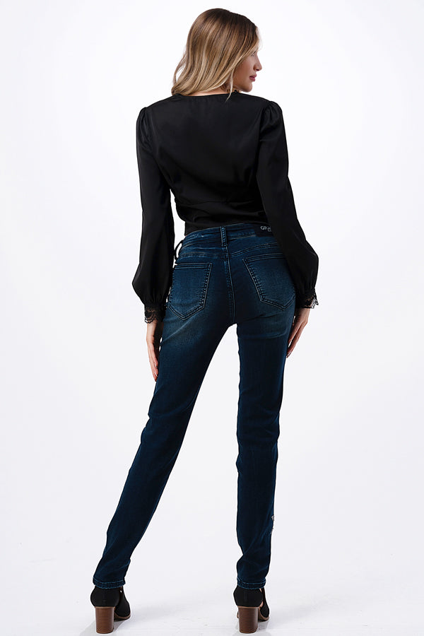 Stars Sequins Detail Soft Denim Mid Rise Skinny Jeans | EN-81628KT