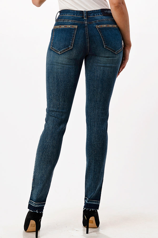 Simple Stitch Hem DetailMid Rise Skinny Jeans | EN-S390