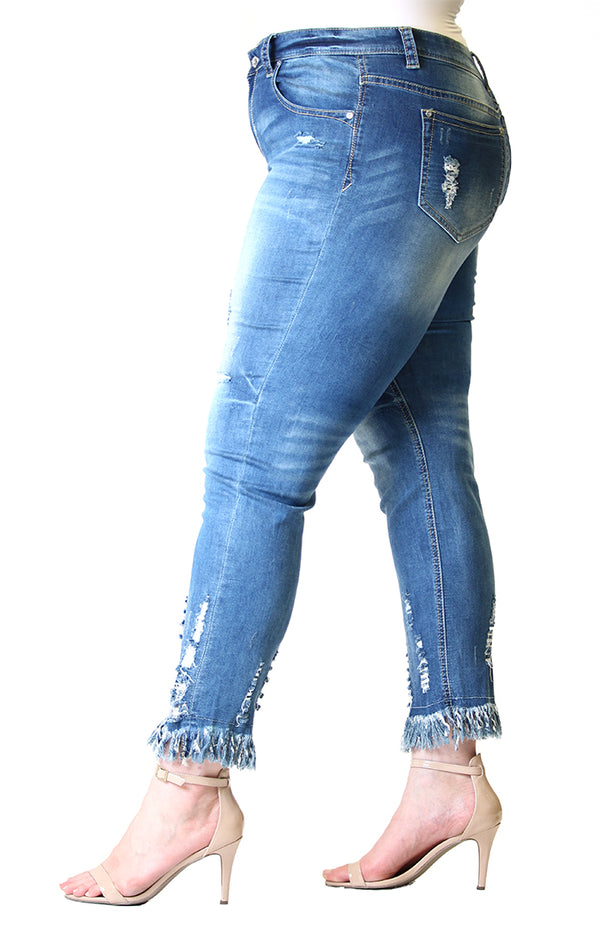 Frayed Distressed Plus Size Skinny Jeans | PN-51278