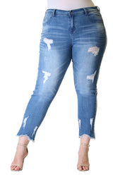 Distressed Side Stripe Plus Size Skinny Jeans | PN-51396