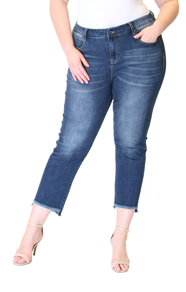 Medium-Wash Frayed Hem Plus Size Skinny Jeans | PN-9245