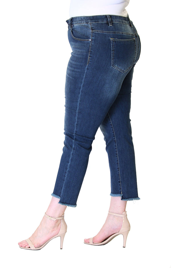 Medium-Wash Frayed Hem Plus Size Skinny Jeans | PN-9245